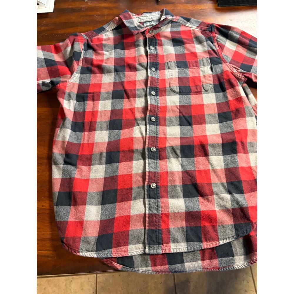 Eddie Bauer Mens Large Red Black Buffalo Plaid Flannel Button Down Shirt